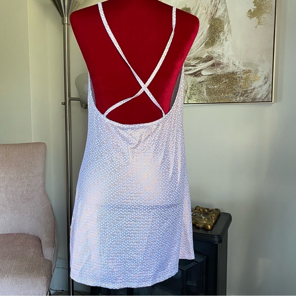 COOGI VINTAGE WHITE GOLD LOGO PRINT COWL NECK MINI DRESS LARGE - Picture 10 of 16